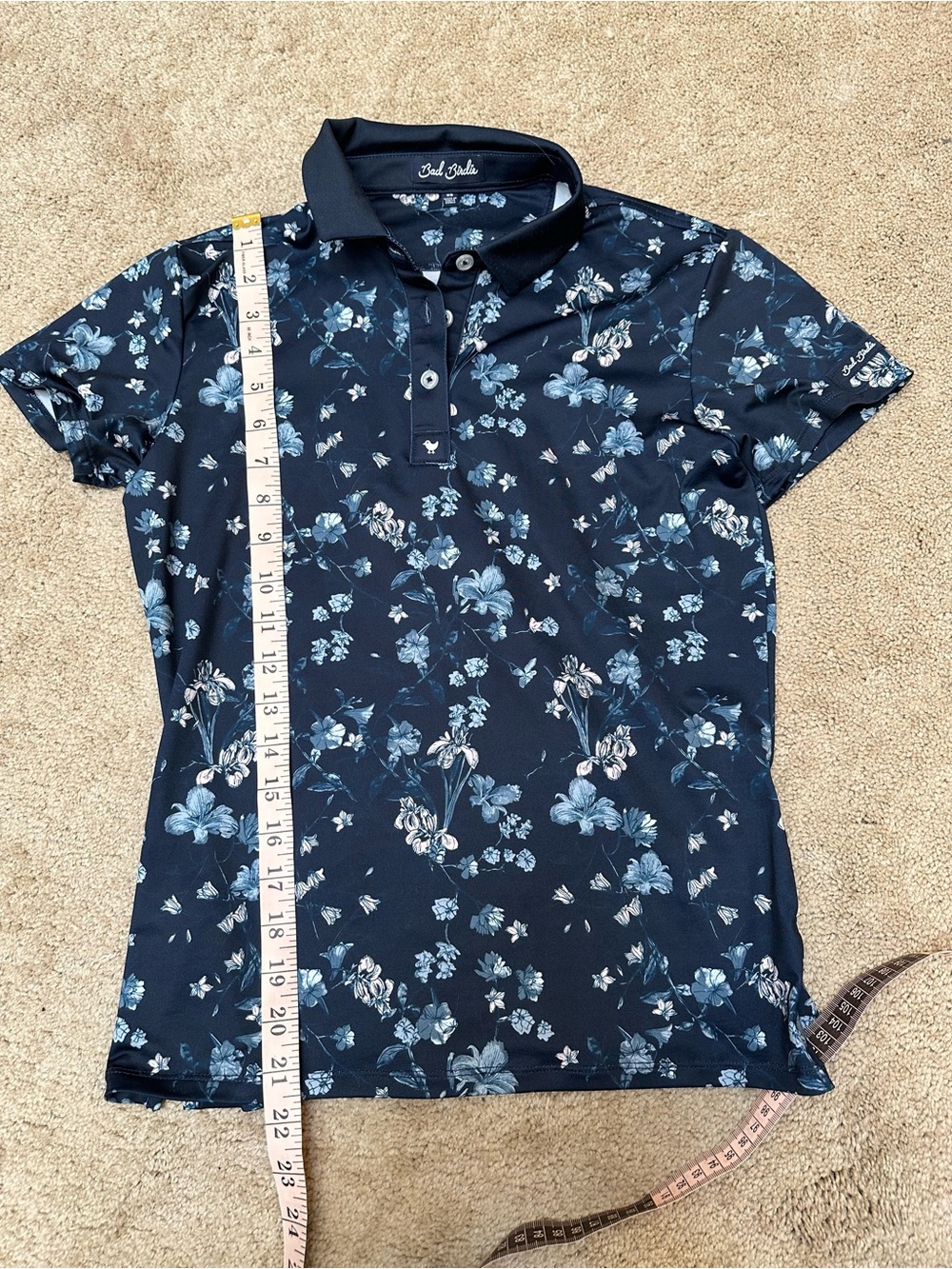 NWT Bad Birdie XS Short Sleeve Performance Golf Polo Midnight Garden Floral - Picture 7 of 7